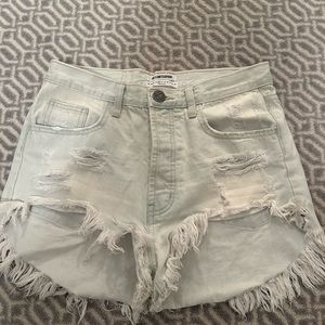 One Teaspoon Florence Light Wash High Rise Mini Denim Shorts